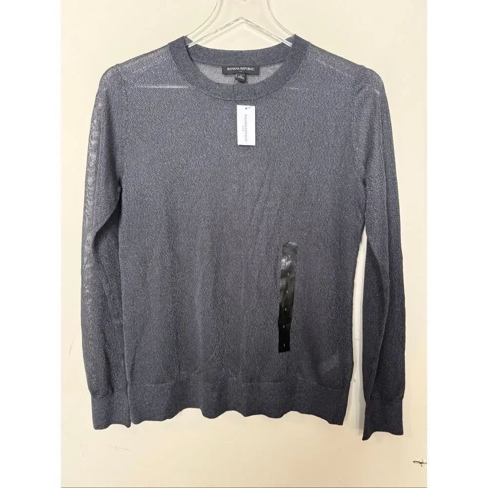 Banana Republic Sheer Luster Pullover Sweater Charcoal Gray Long Sleeve Size Sma
